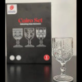 Set 6 pahare din sticla transparenta, cu model, cu picior, 300 ml