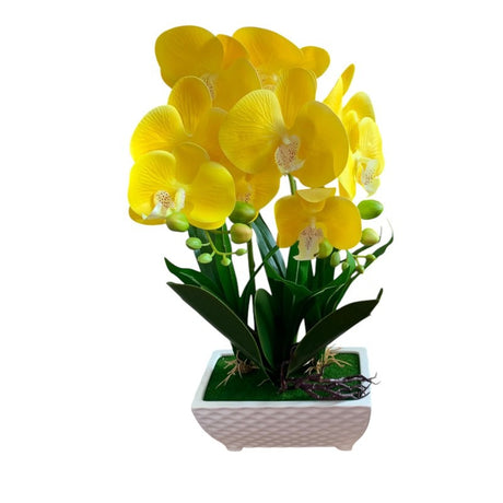 Orhidee artificiala cu ghiveci ceramic dreptunghiular, 40 cm