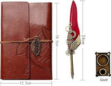 Set Stilou Caligrafie cu Pana si Ornamente Metalice, Agenda, Calimara si Suport de Birou