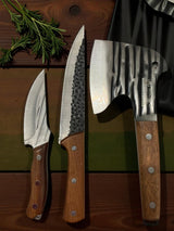 Set 3 Piese Macelarie,Cutit Carne 21 cm,Cutit Macelarie Universal 30 cm si Satar Universal 25 cm