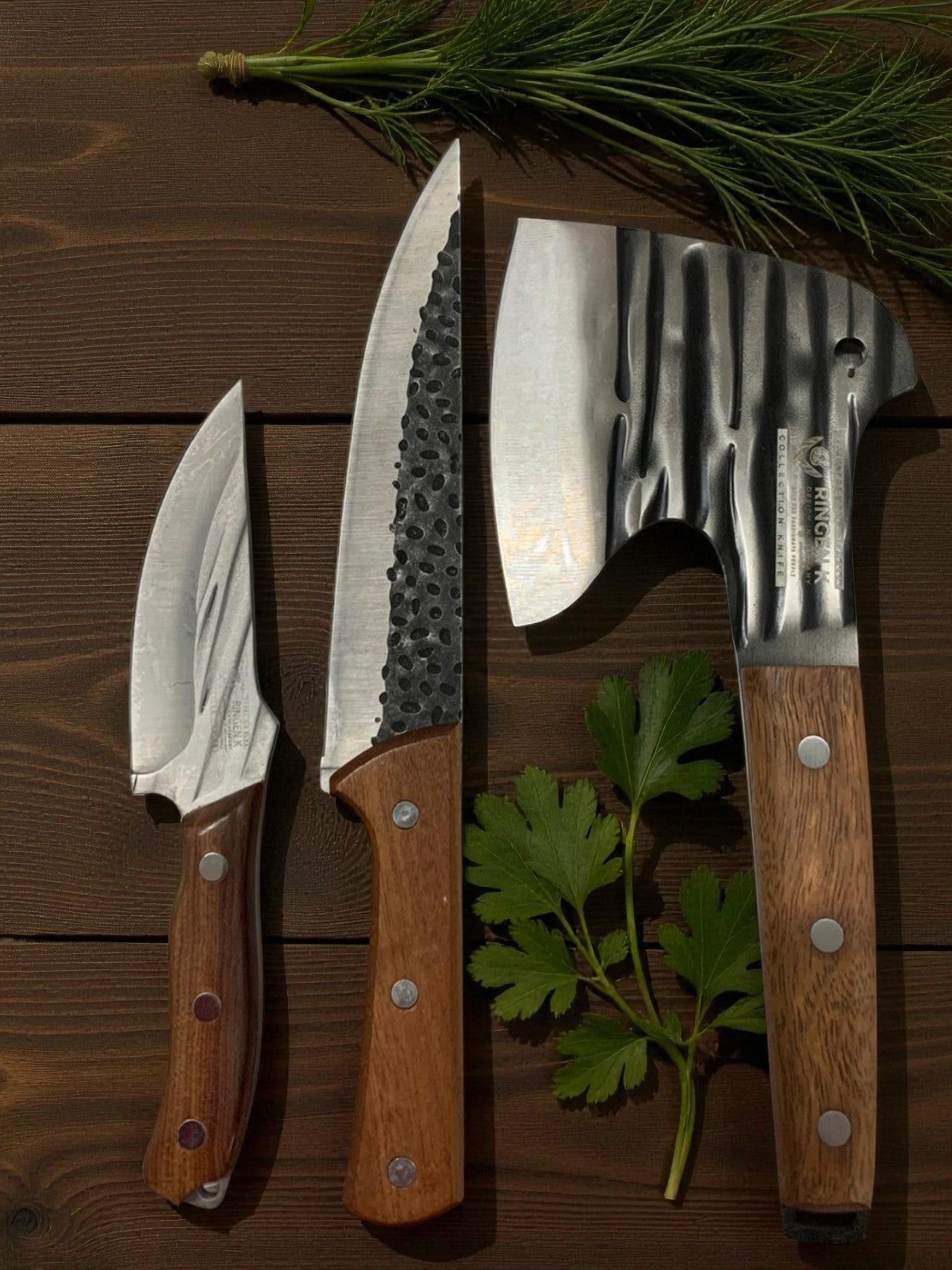 Set 3 Piese Macelarie,Cutit Carne 21 cm,Cutit Macelarie Universal 30 cm si Satar Universal 25 cm