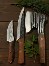 Set 3 Piese Macelarie,Cutit Carne 21 cm,Cutit Macelarie Universal 30 cm si Satar Universal 25 cm