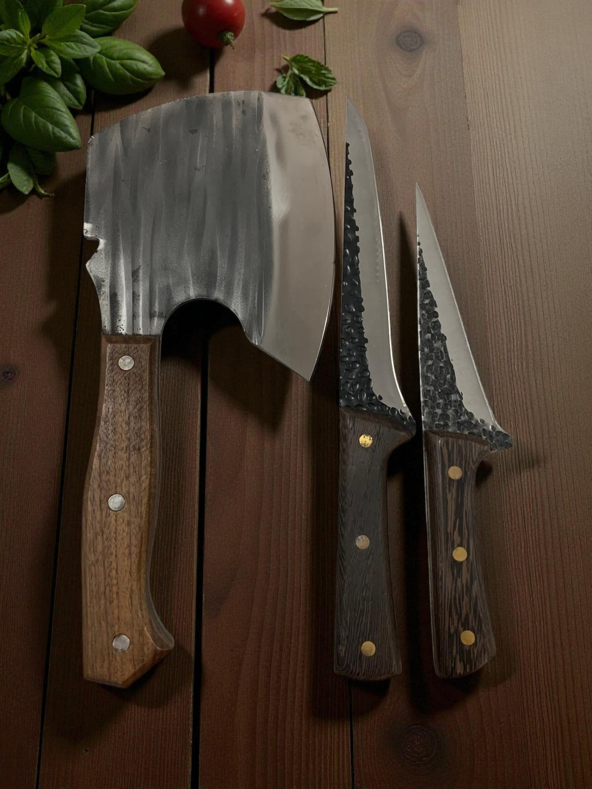 Set de 3 Piese Macelarie,Cutit Lama Groasa 30 cm ,Cutit Lama Groasa 26 cm si Satar Japonez 32 cm