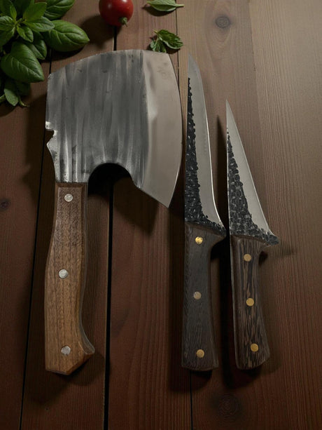 Set de 3 Piese Macelarie,Cutit Lama Groasa 30 cm ,Cutit Lama Groasa 26 cm si Satar Japonez 32 cm