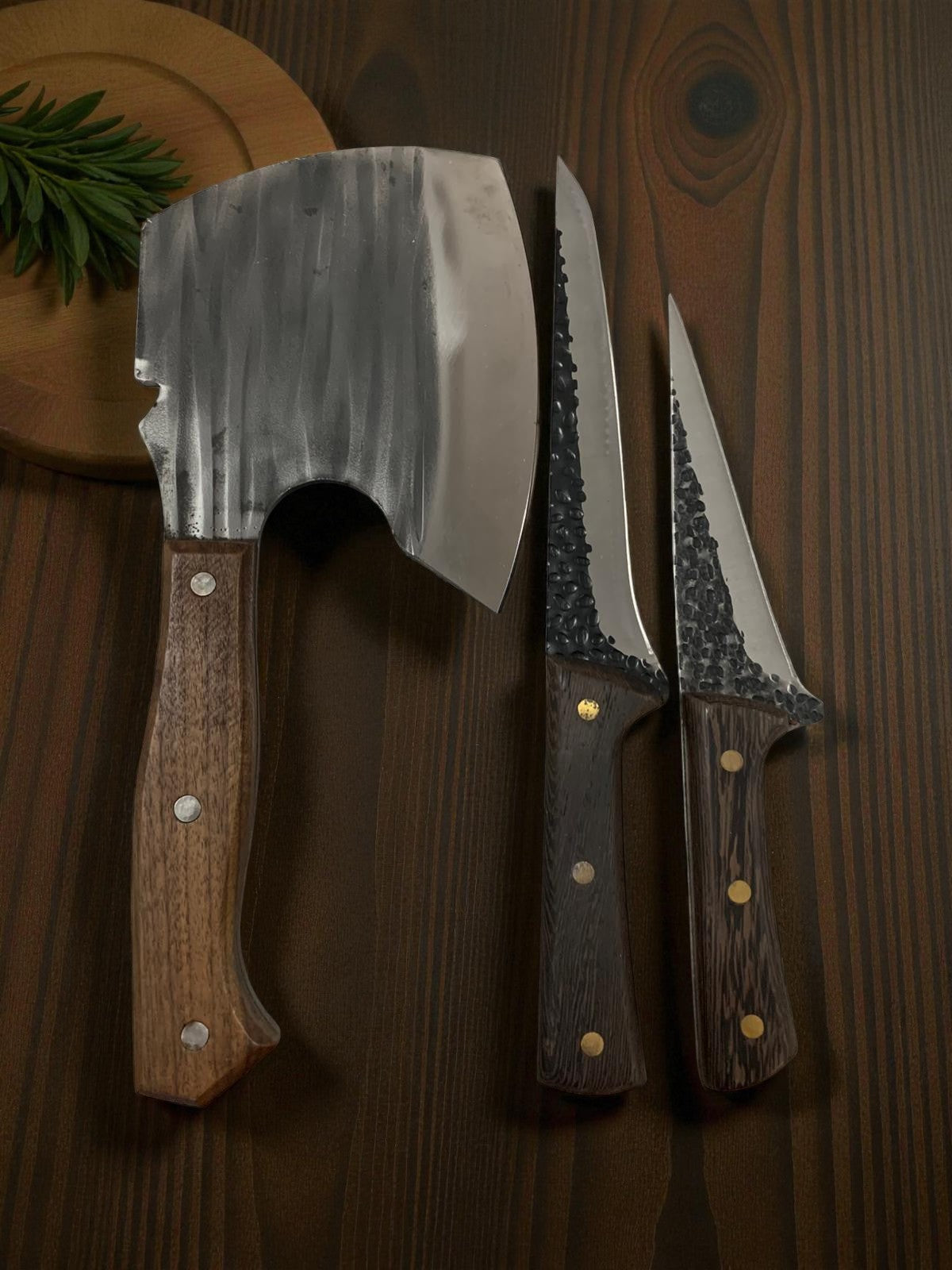 Set de 3 Piese Macelarie,Cutit Lama Groasa 30 cm ,Cutit Lama Groasa 26 cm si Satar Japonez 32 cm