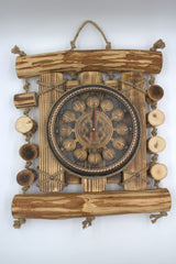 Ceas de perete Decorativ, Lemn si Plastic, Decorat cu bucati de Lemn, Maro, 44x43 cm