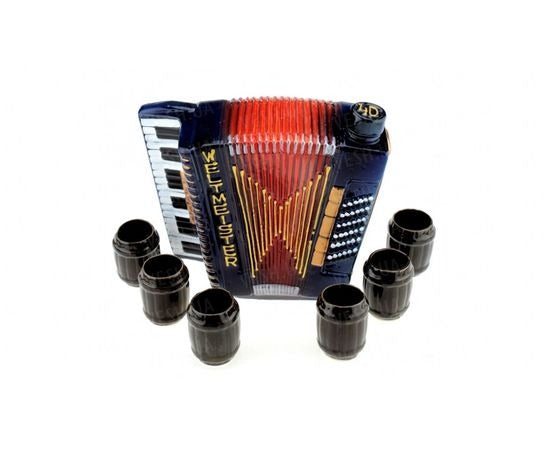 Set ceramica pentru bautura, Sticla in forma de Acordeon 2.7 Litri -20 cm si 6 pahare de 75 ml, Multicolor