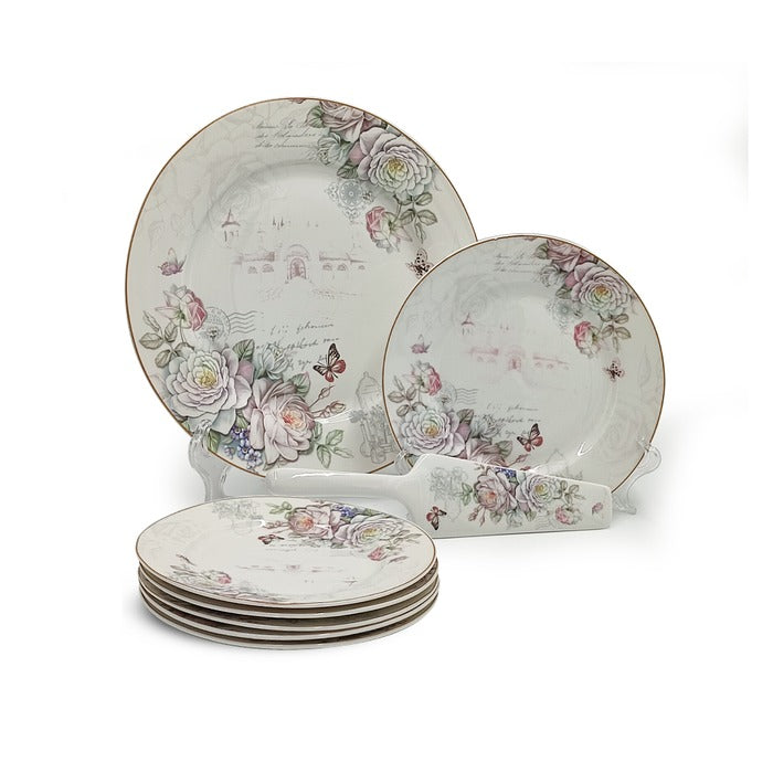 Set Tort, 8 piese, Ceramica, Model floral
