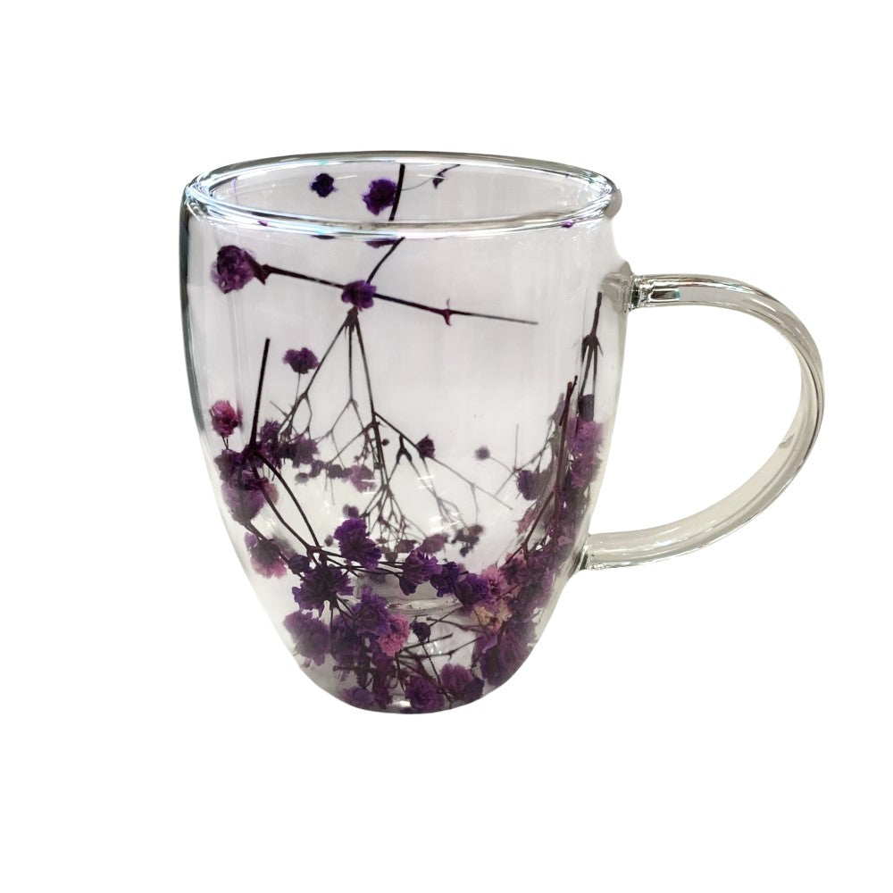 Set 2 Cani cu Pereti Dubli din sticla termorezistenta  , Flori Multicolore 350 ml