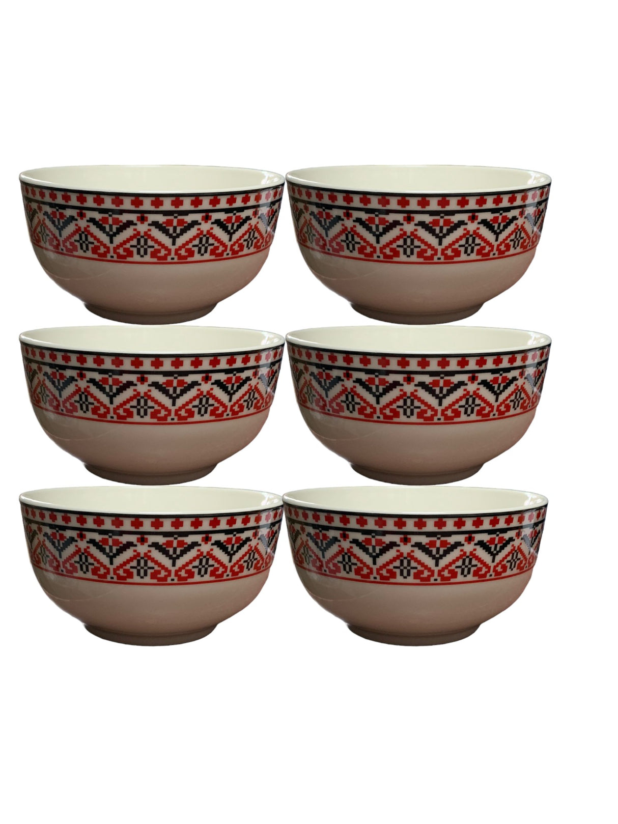 Set 6 Boluri din Portelan cu Motiv Traditional, 14 cm