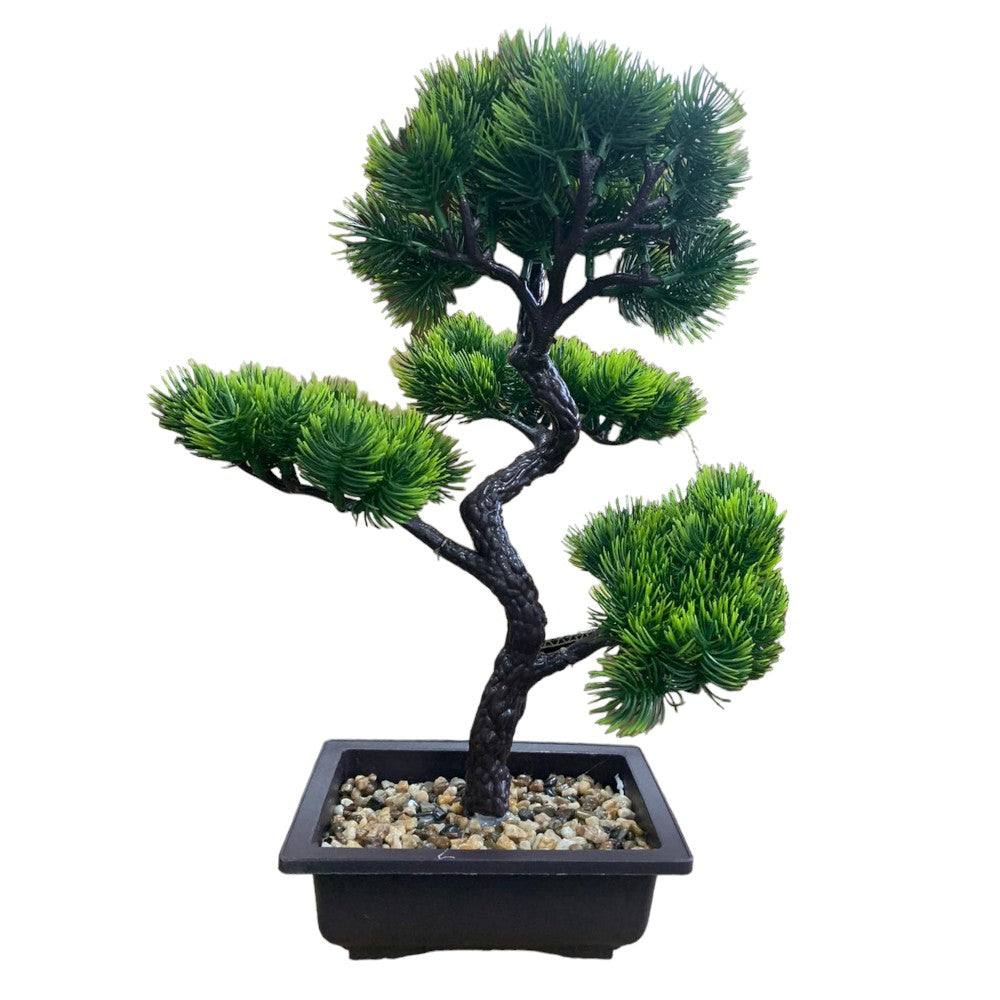 Bonsai Pin decorativ artificial in ghiveci Ceramica, Verde , 40x16x12 cm