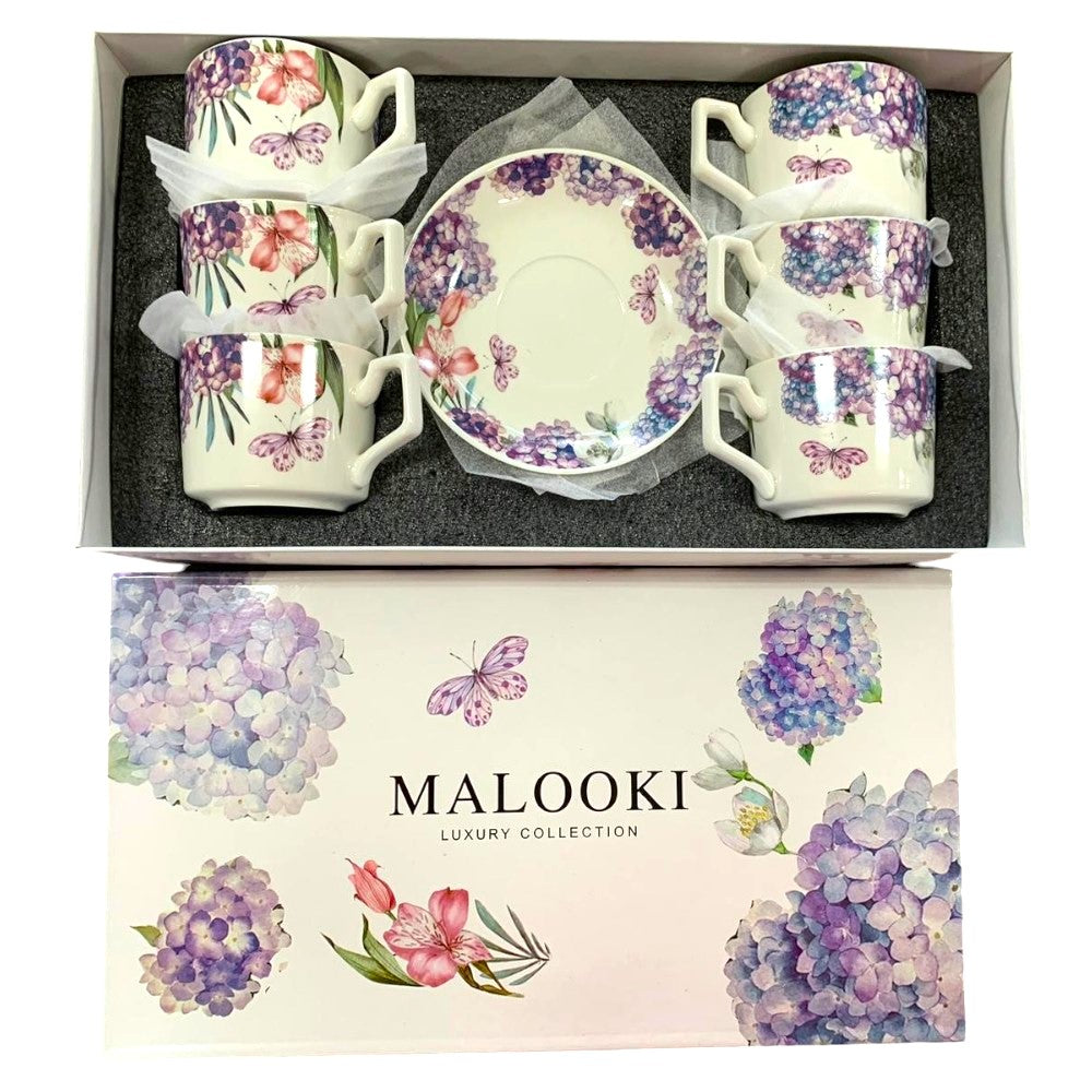 Set de 6 cesti si 6 farfurii , 160 ml, Luxury Collection , Floral Mov - Fluturi