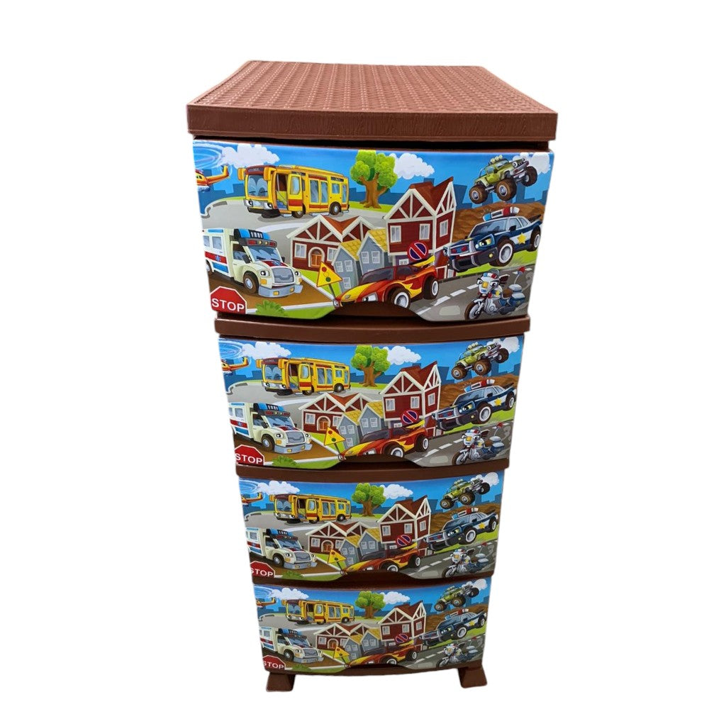 Dulap pentru Depozitare din Plastic cu 4 Sertare, Model tip Ratan pentru COPII , 35x45x90 cm