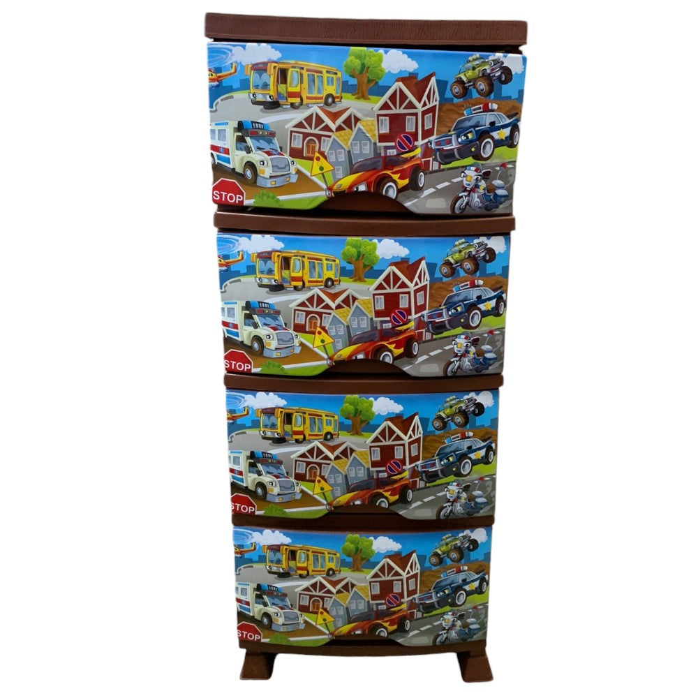 Dulap pentru Depozitare din Plastic cu 4 Sertare, Model tip Ratan pentru COPII , 35x45x90 cm