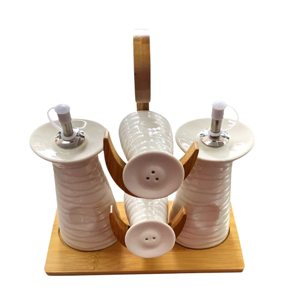 Set Oliviera cu 4 piese , Ceramic, pe suport de Lemn