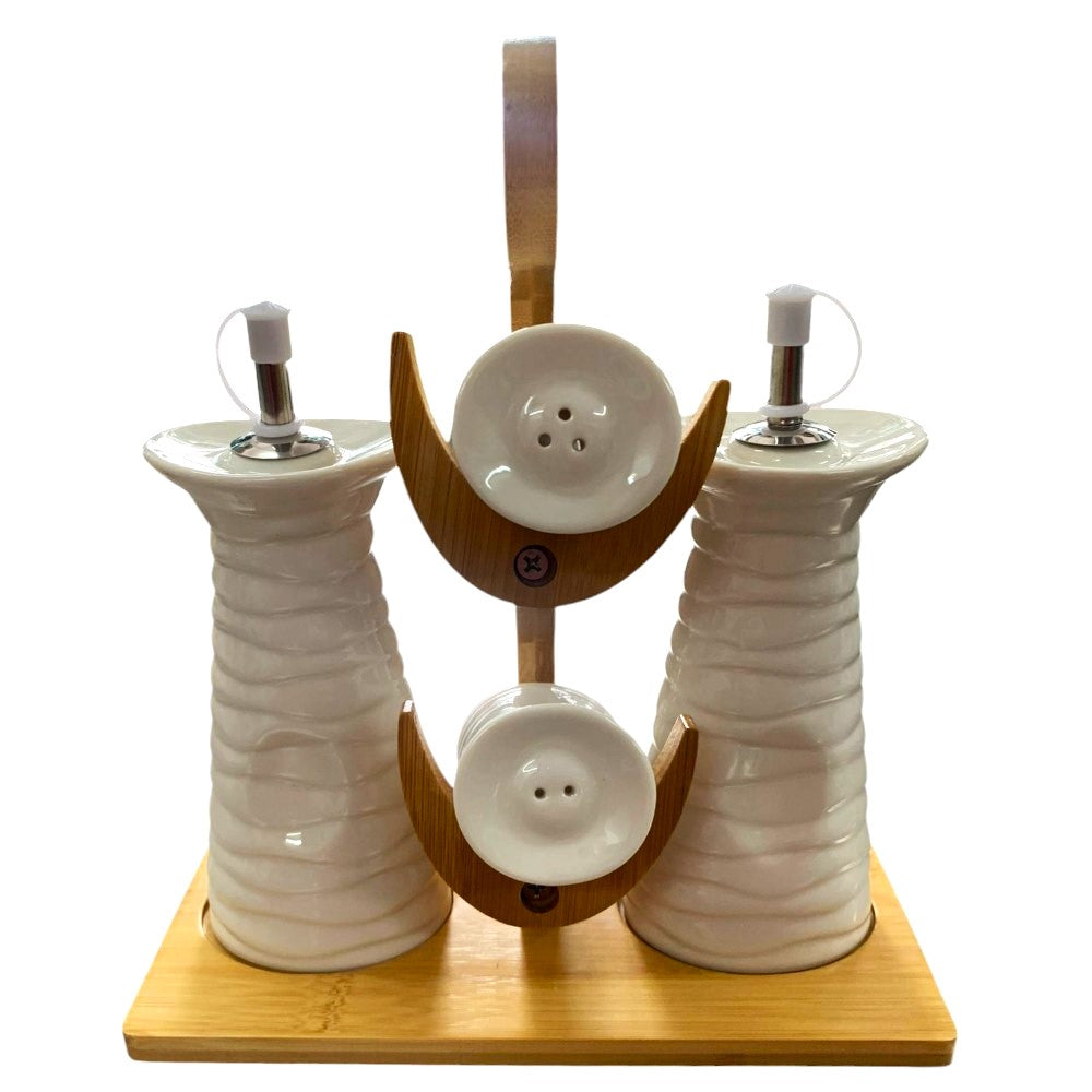 Set Oliviera cu 4 piese , Ceramic, pe suport de Lemn