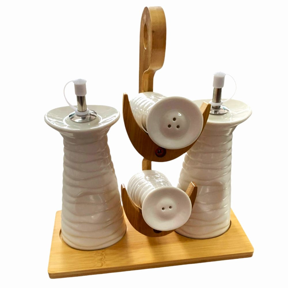 Set Oliviera cu 4 piese , Ceramic, pe suport de Lemn