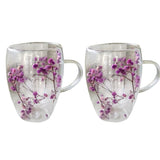 Set 2 Cani cu Pereti Dubli din sticla termorezistenta  , Flori Multicolore 350 ml