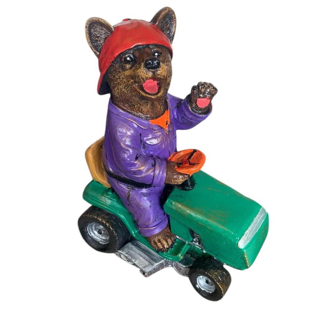 Decoratiune/Figurina de  gradina ursulet cu tractor, Ceramica,Pictat , 35 cm