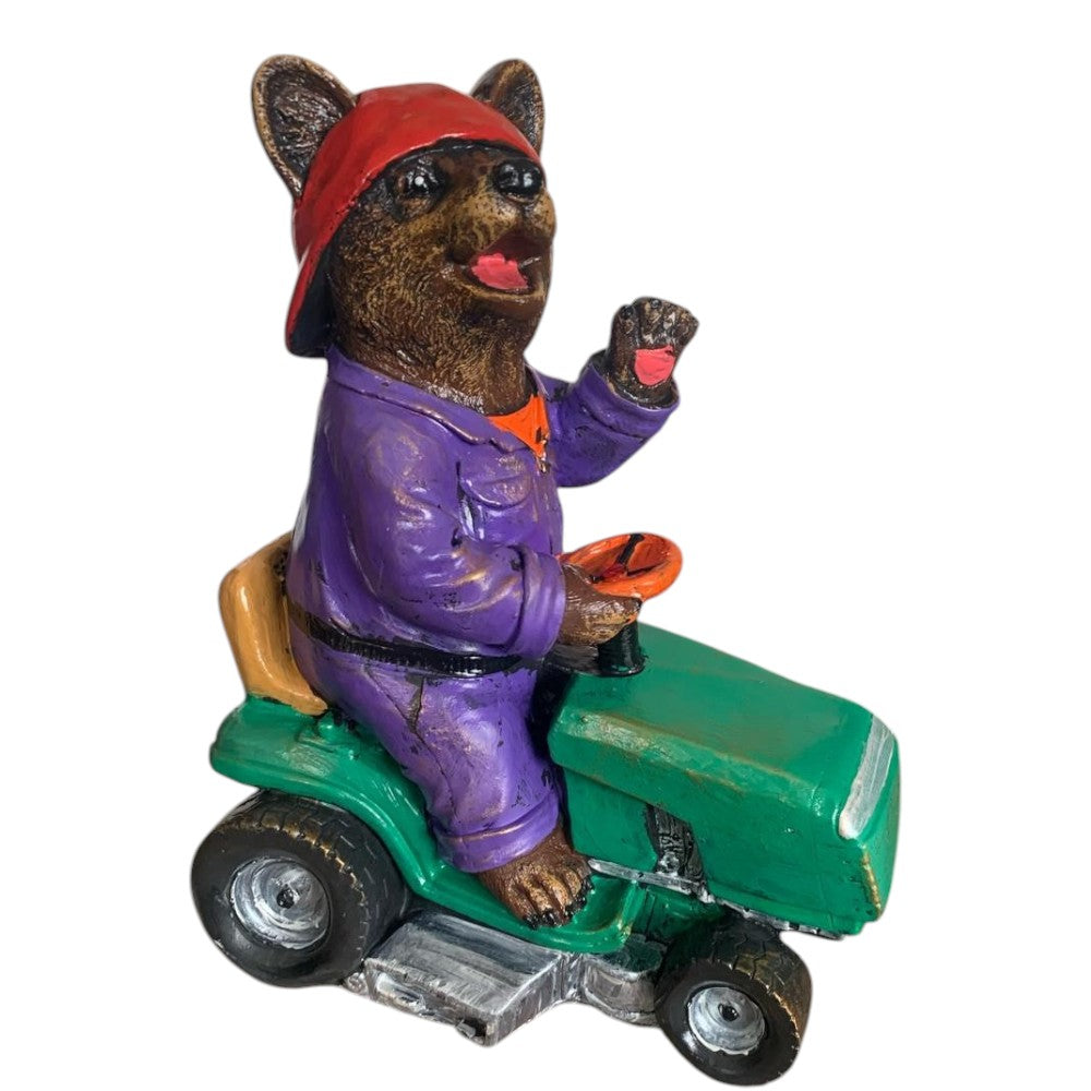 Decoratiune/Figurina de  gradina ursulet cu tractor, Ceramica,Pictat , 35 cm