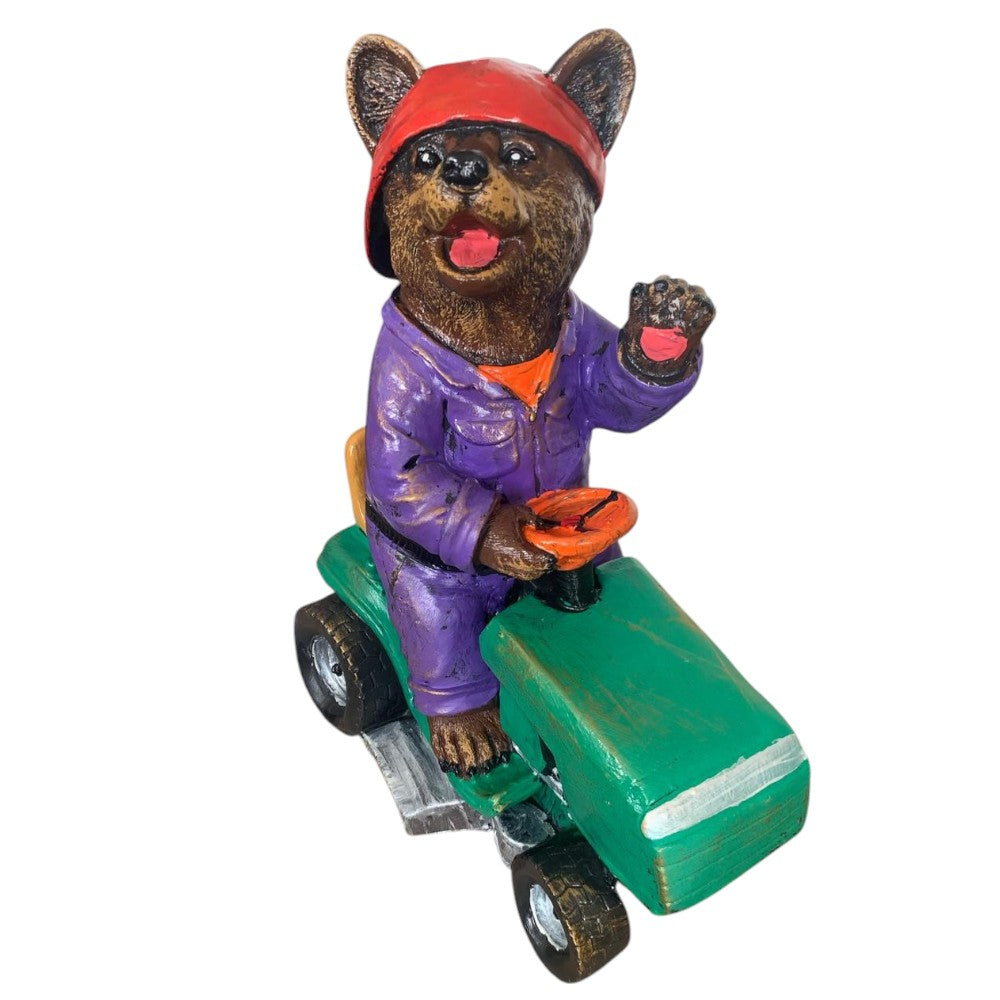 Decoratiune/Figurina de  gradina ursulet cu tractor, Ceramica,Pictat , 35 cm