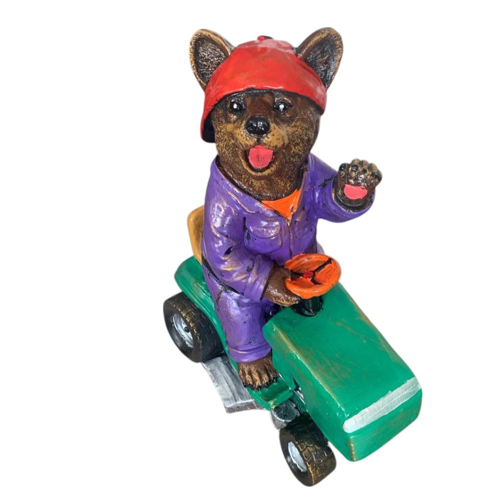 Decoratiune/Figurina de  gradina ursulet cu tractor, Ceramica,Pictat , 35 cm