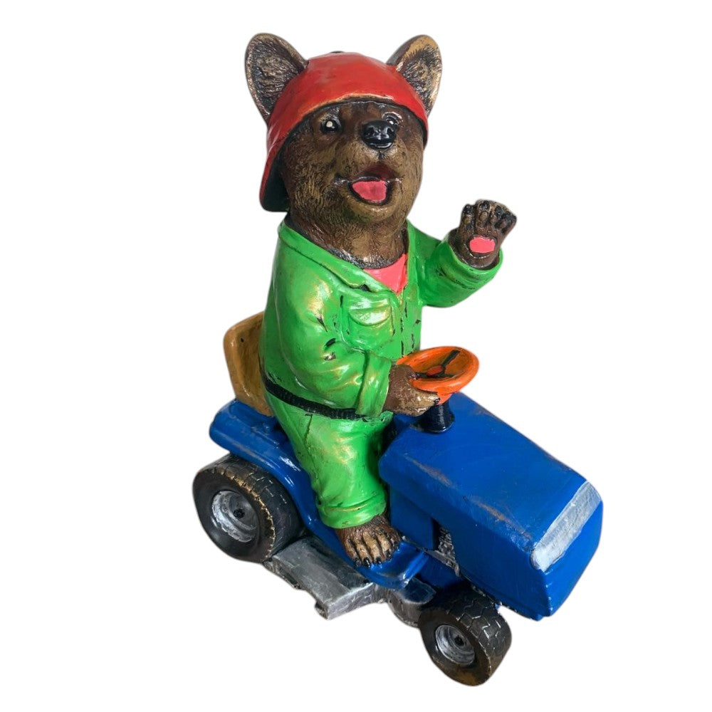 Decoratiune/Figurina de  gradina ursulet cu tractor, Ceramica,Pictat , 35 cm