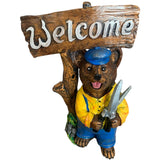Decoratiune/Figurina de  gradina ursulet Welcome, Ceramica,Pictat , 43 cm