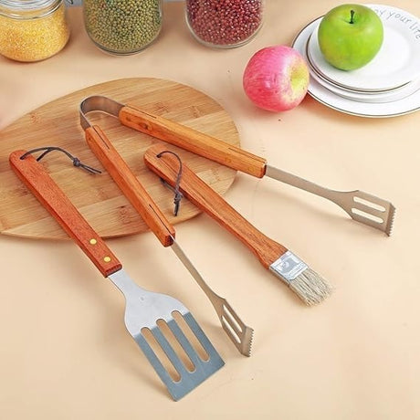Geanta cu 18 Accesorii multifunctionale pentru gratar cu maner din memn 43x30x7.5 cm