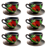 Set Ceasca lut rosu pictata, model floral , 200 ml cu farfurioara