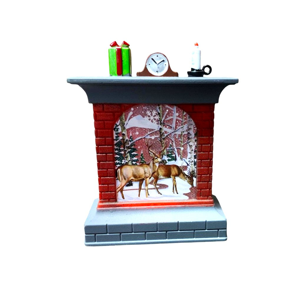 Ornament de Craciun, mini semineu cu led colorat , 11  cm