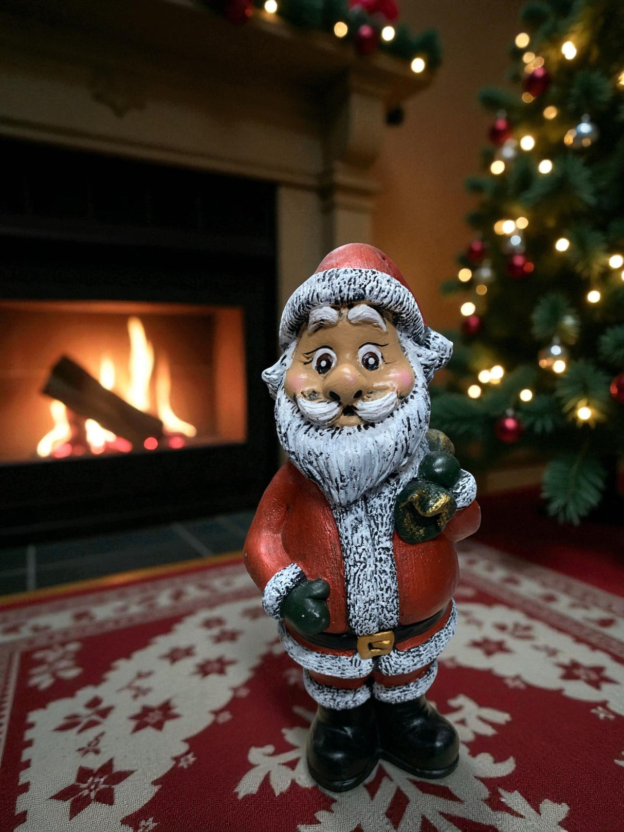 Figurina/Decoratiune Mos Craciun, pictata manual, rasina, 27 cm