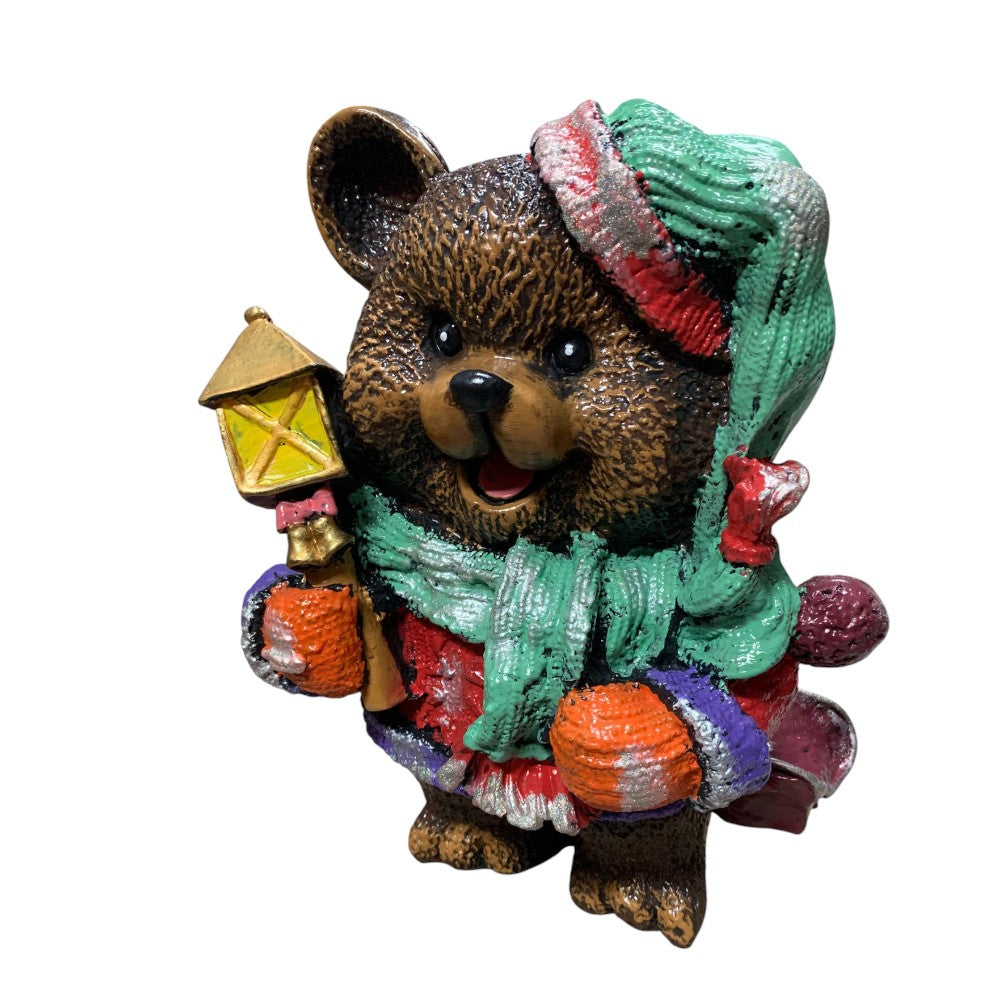 Figurina/Decoratiune Ursulet cu Felinar, pictata manual, rasina, 40 cm