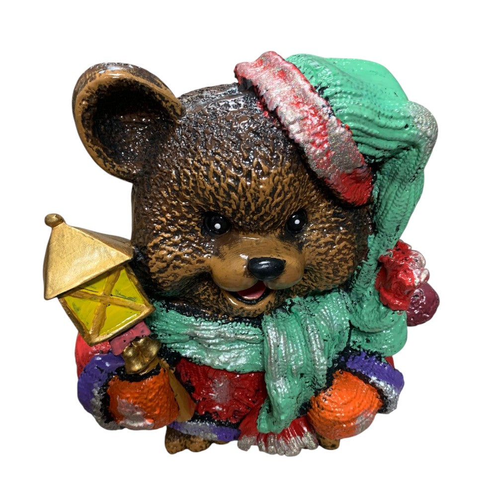 Figurina/Decoratiune Ursulet cu Felinar, pictata manual, rasina, 40 cm