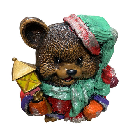 Figurina/Decoratiune Ursulet cu Felinar, pictata manual, rasina, 40 cm