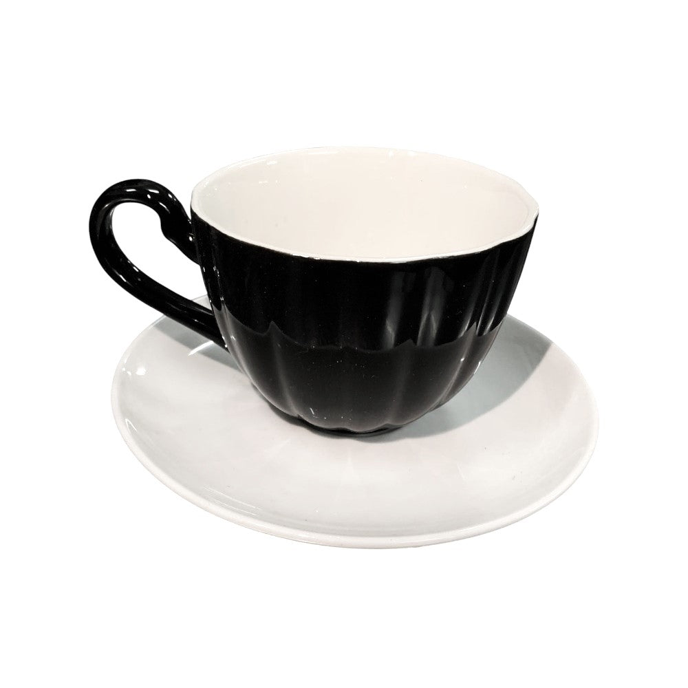 Set de 6 cesti + 6 farfurioare,opal, 200 ml, model alb si negru