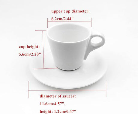 Set Cesti cu Farfurii, Pentru cafea/espresso, Portelan, 80 ml, Alb lucios