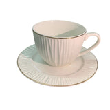 Set de 6 cesti si 6 farfurii , 250 ml, Luxury Collection , Alb - Margine Aurie