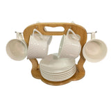 Set 6 Cesti 220/150 ml si 6 Farfurii portelan pe Suport de Bambus, Diverse Modele