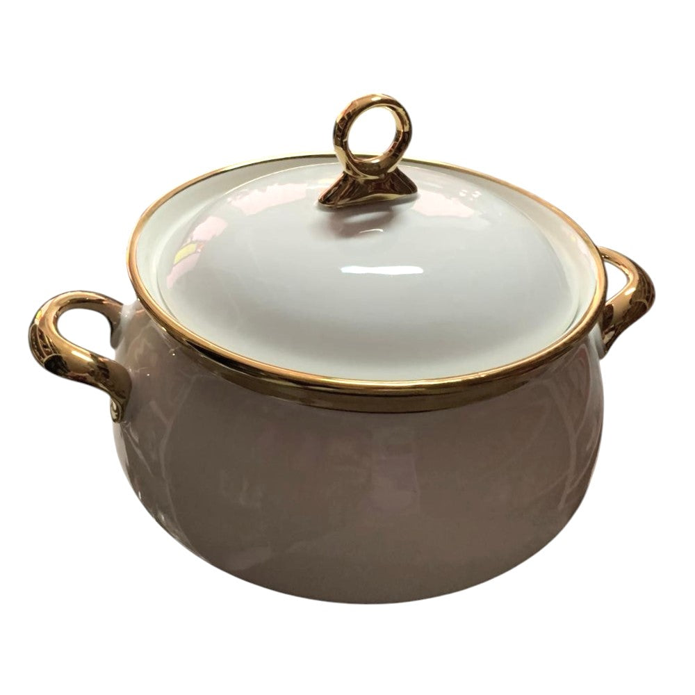 Supiera ceramica cu manere si capac,margine aurie,19*10.5CM