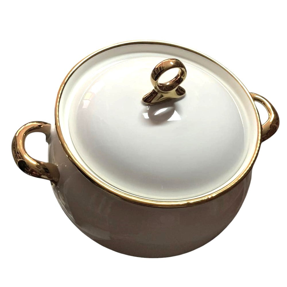 Supiera ceramica cu manere si capac,margine aurie,19*10.5CM