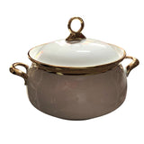 Supiera ceramica cu manere si capac,margine aurie,19*10.5CM