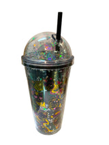Pahar din plastic cu capac bombat si pai, color, 450 ml