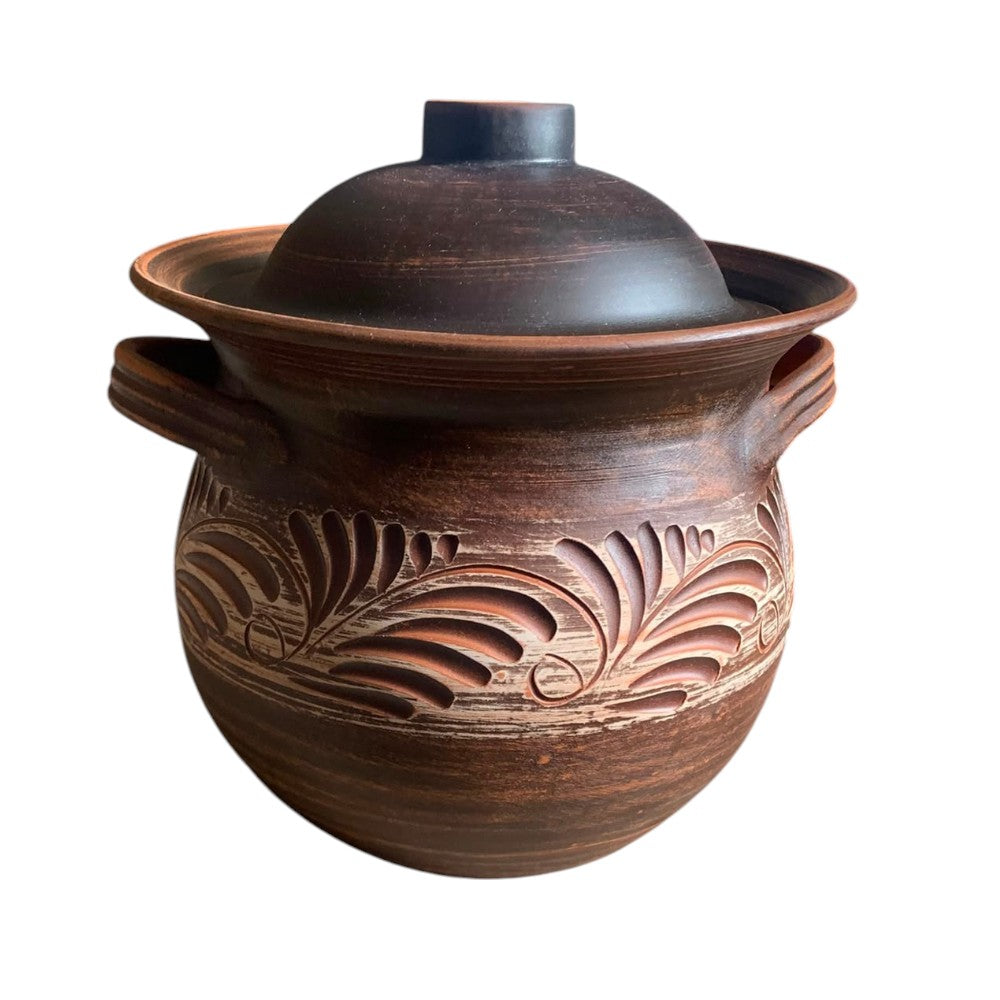 Supiera/Oala pentru Cuptor cu Capac din Angob, Lut Rosu, 5 l, 23x24 cm