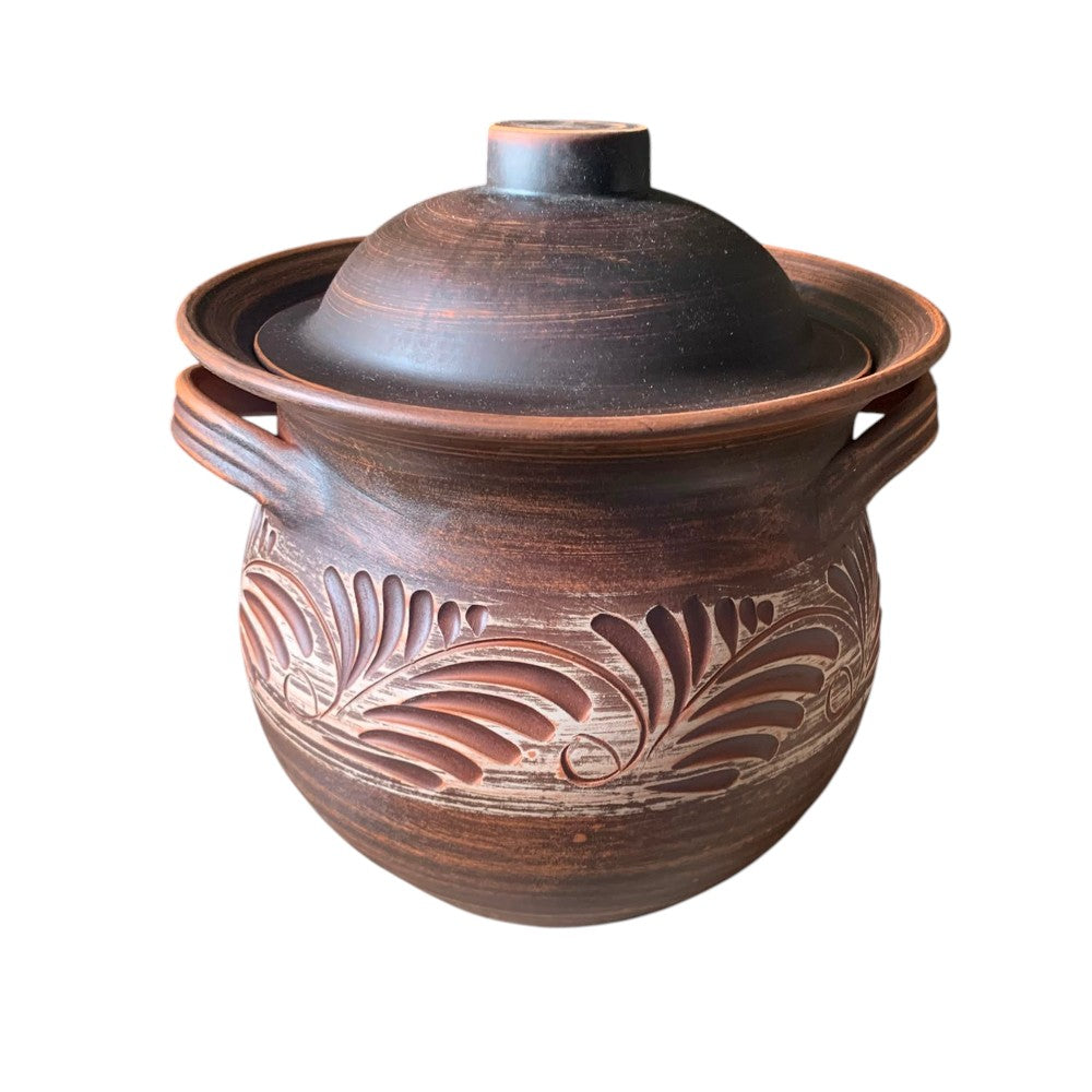Supiera/Oala pentru Cuptor cu Capac din Angob, Lut Rosu, 5 l, 23x24 cm