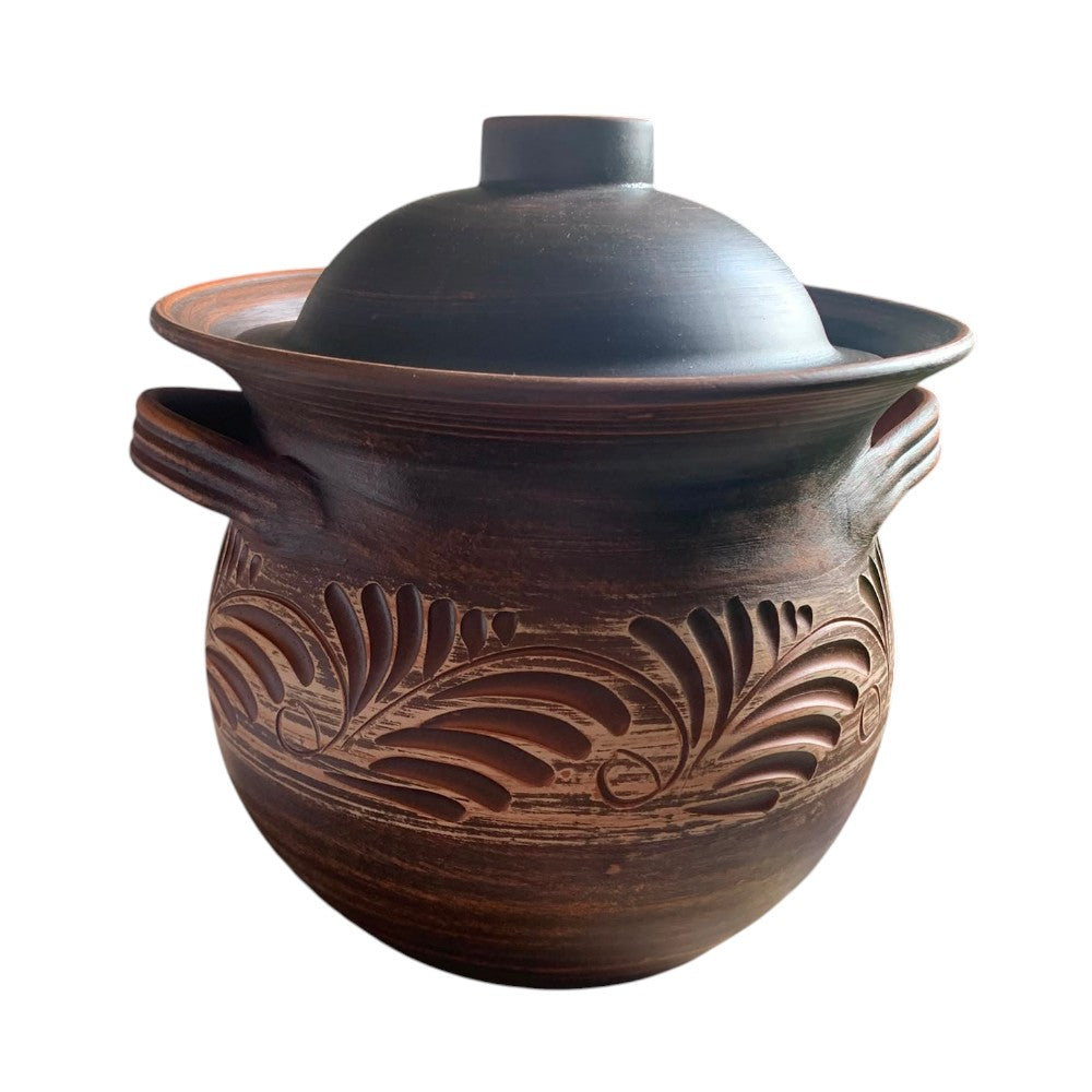 Supiera/Oala pentru Cuptor cu Capac din Angob, Lut Rosu, 5 l, 23x24 cm