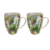 Set 2 Cani cu Pereti Dubli din sticla termorezistenta  , Flori Multicolore 350 ml