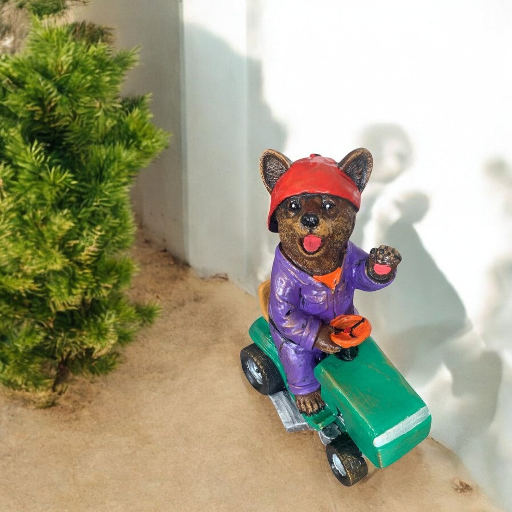 Decoratiune/Figurina de  gradina ursulet cu tractor, Ceramica,Pictat , 35 cm
