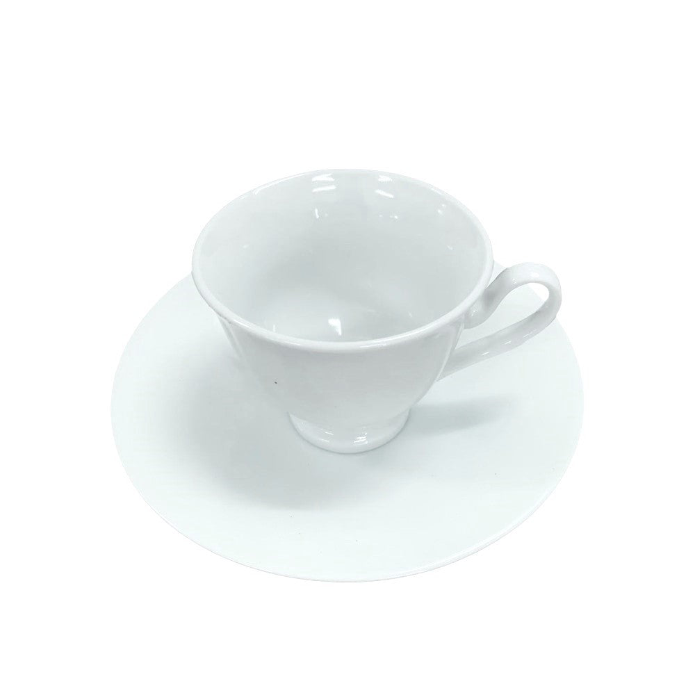 Set 6 cesti espresso cu farfurie, 75 ml, Portelan, Alb Lucios
