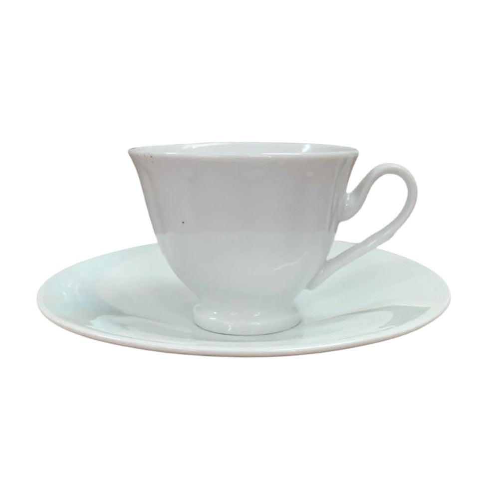 Set 6 cesti espresso cu farfurie, 75 ml, Portelan, Alb Lucios